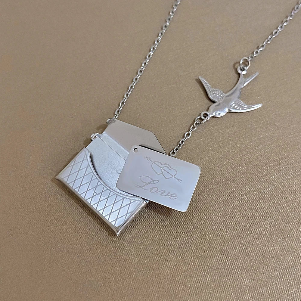 Envelope Locket Necklace Chain Necklaces Engraved Love Letter Hidden Message Charm Locket Necklace Friendship Lover Jewelry Gift