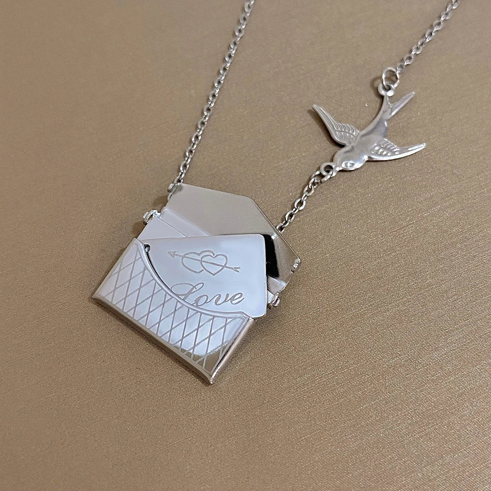 Envelope Locket Necklace Chain Necklaces Engraved Love Letter Hidden Message Charm Locket Necklace Friendship Lover Jewelry Gift