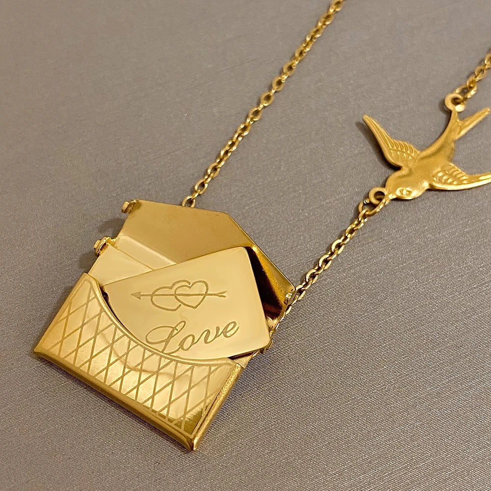 Envelope Locket Necklace Chain Necklaces Engraved Love Letter Hidden Message Charm Locket Necklace Friendship Lover Jewelry Gift