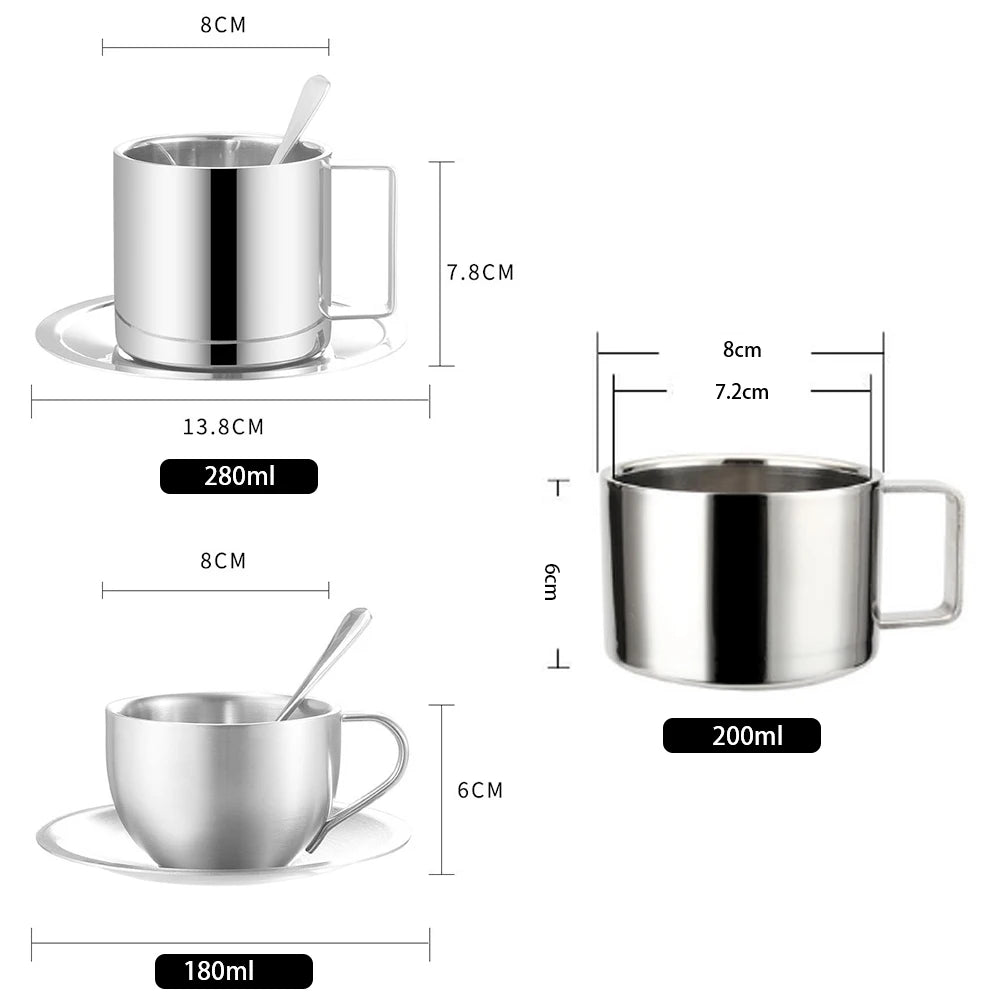 Stainless Steel Coffee Cups Creative Set 304 Stainless Steel European Style Double Layer Coffee Cup Creative Set Mug for Office