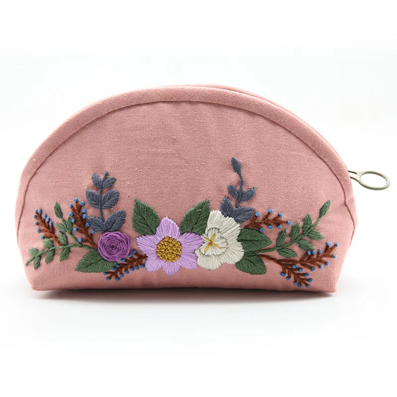 DIY Embroidery Kit of Pencil Case Cosmetic Bag Flower Pattern Printed Cross stitch kits Sewing Art Needlework Handicraft Gift