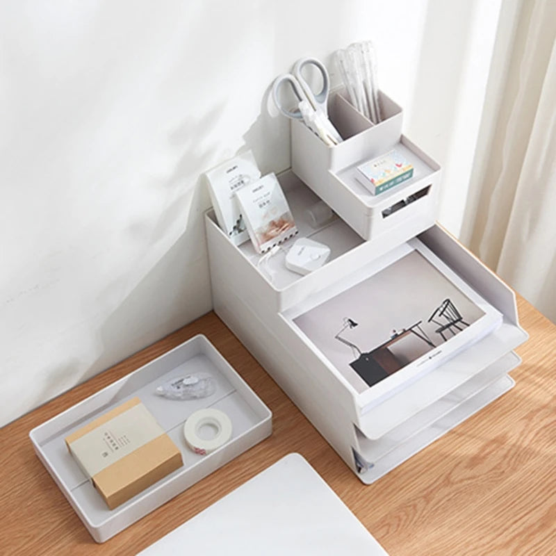 A4 Paper Organizer Document Case Plastic Office Table Desk Storage Superposition Filling File Box Holder School Supplies