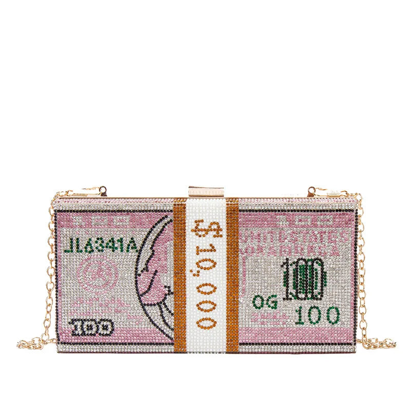 Hot Dollar Shoulder Bag Women Money Evening Clutch Bags Diamond Painting Chain Wedding Dinner Purses and Handbags Luxury Design