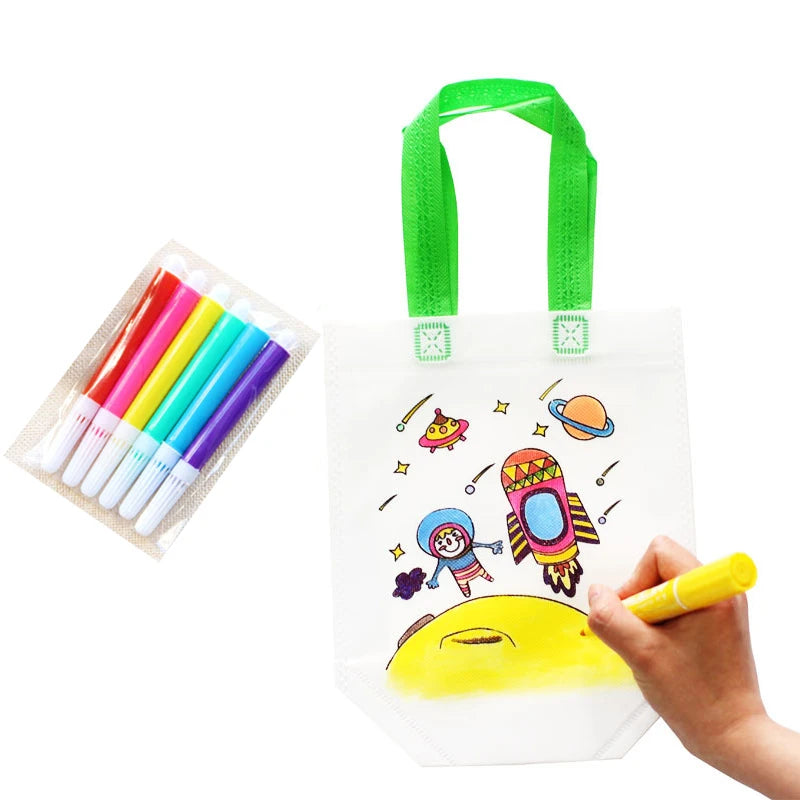 5Pcs Kids DIY Drawing Craft Color Bag with Safe Watercolor Pen Children Learning Educational Drawing Toys Set for Boy Girl Gifts