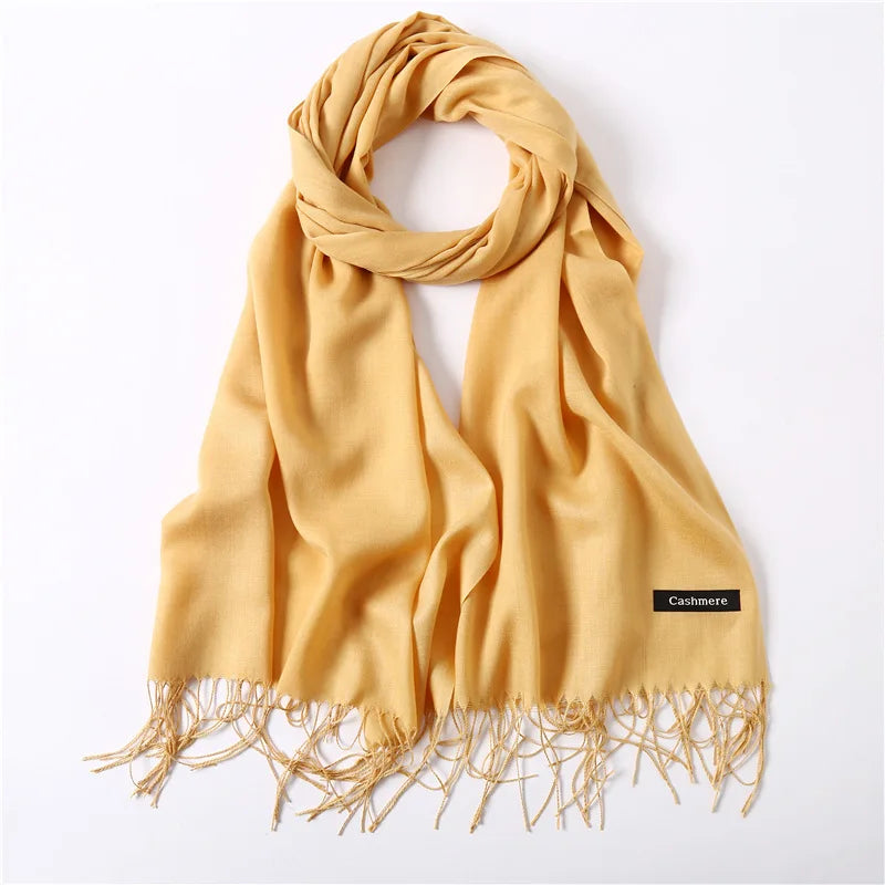 Autumn Winter Women Cashmere Scarf Luxury Brand Female Warm Shawls Wraps 2021 Pashmina Solid Men Long Tassels Scarves Foulard