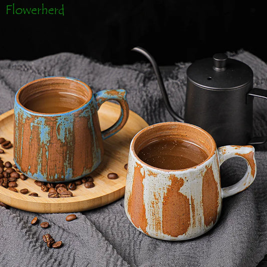 Painted Ceramic Coffee Mug Handmade Retro Tea Mug Japanese Coarse Pottery Coffee Cup Creative Household Water Cup