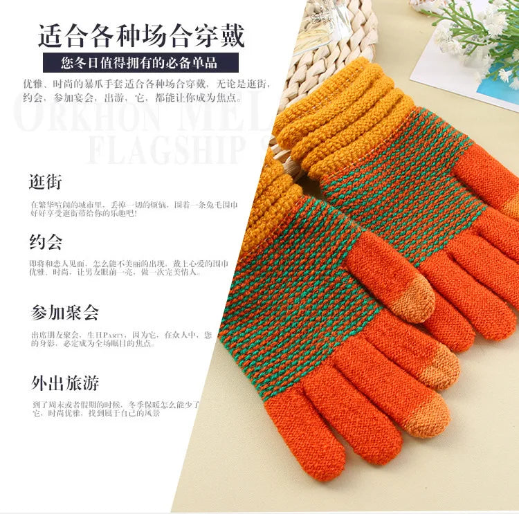 Women's Cashmere Knitted Winter Gloves Cashmere Knitted Women Autumn Winter Warm Thick Gloves Touch Screen Skiing Gloves