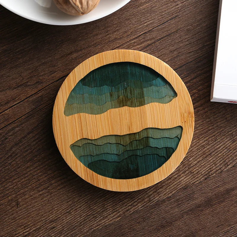 Bamboo Coaster Creative Epoxy Resin Transparent Bamboo Round Tea Coaster Cup Holder Potholder Tea Set Cocina Kitchen Accessories