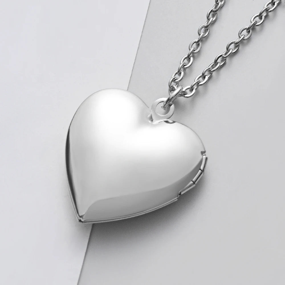 2Pcs/Lot Mirror Polish Stainless Steel Love Heart Photo Frame 28.5*28.5mm DIY Memory Locket Pendant Necklace