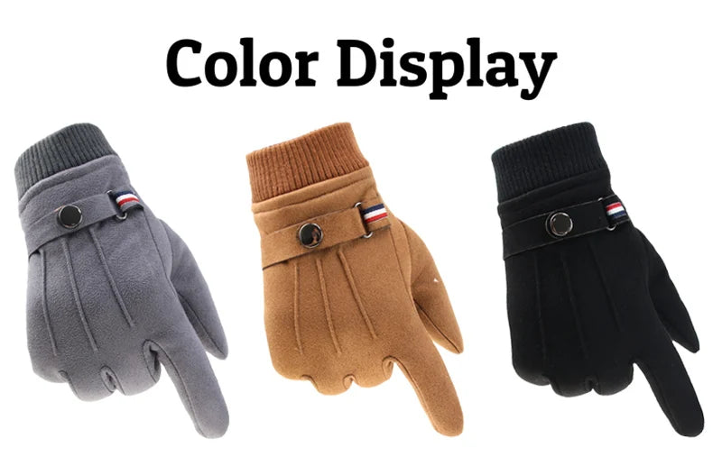 Winter Men's Gloves Suede Keep Warm Touch Screen Windproof Driving Guantes Thick Cashmere Anti Slip Outdoor Male Leather Gloves