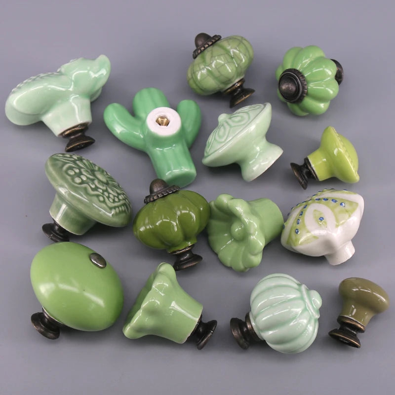 1x Green color series Ceramic Knobs  Dresser Drawer Cabinet Handle Pulls / CuteKitchen Cupboard Knob Furniture Hardware