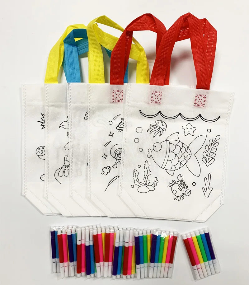 5Pcs Kids DIY Drawing Craft Color Bag with Safe Watercolor Pen Children Learning Educational Drawing Toys Set for Boy Girl Gifts