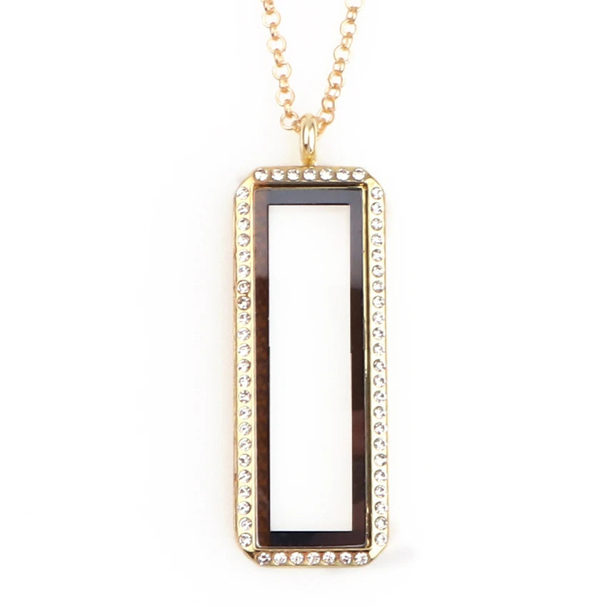 1Pc Vertical Rectangle Glass Memory Locket Pendant Women Necklaces Diy Men Floating Picture Living Medaillon Collares Jewelry