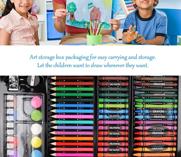 Art Painting Set 145/150/168/208 PCS Water Color Pen Crayon Oil Pastel Colored Pencil Drawing Stationery Gift Kit For Children