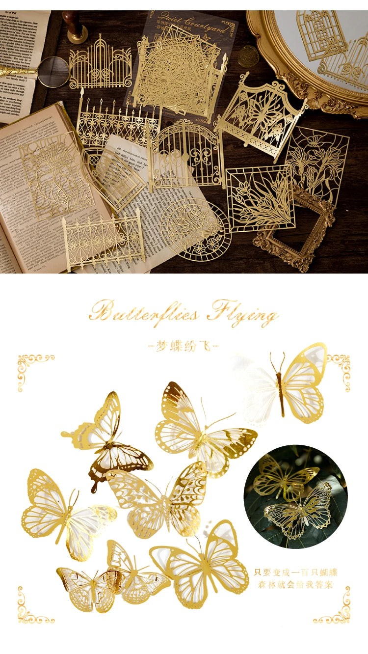 10 pcs Diy Scrapbooking paper Bronzing Lace Decoration paper Hollow Card Collage material lomo cards DIY hand made craft paper