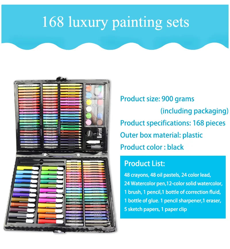 Art Painting Set 145/150/168/208 PCS Water Color Pen Crayon Oil Pastel Colored Pencil Drawing Stationery Gift Kit For Children