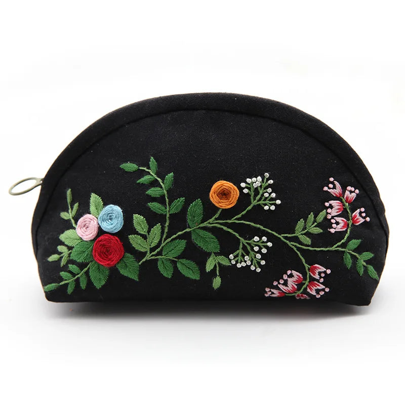 DIY Embroidery Kit of Pencil Case Cosmetic Bag Flower Pattern Printed Cross stitch kits Sewing Art Needlework Handicraft Gift