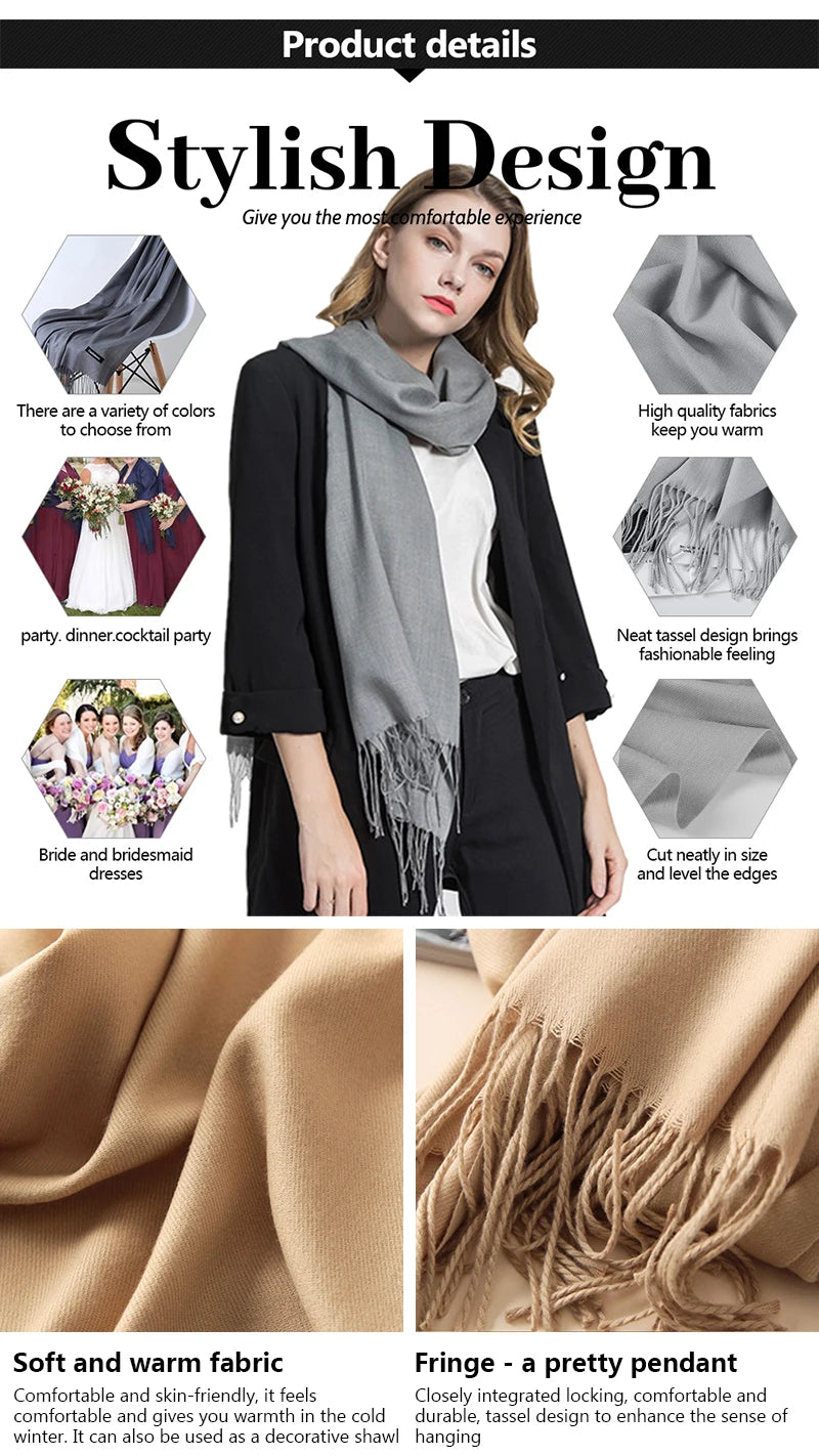 Autumn Winter Women Cashmere Scarf Luxury Brand Female Warm Shawls Wraps 2021 Pashmina Solid Men Long Tassels Scarves Foulard