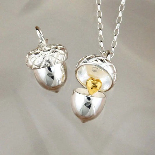 1 Pc Acorn Pendant Necklace Can Open Pinecone Cone Box Heart Shape Pendant For Women Fashion Jewelry