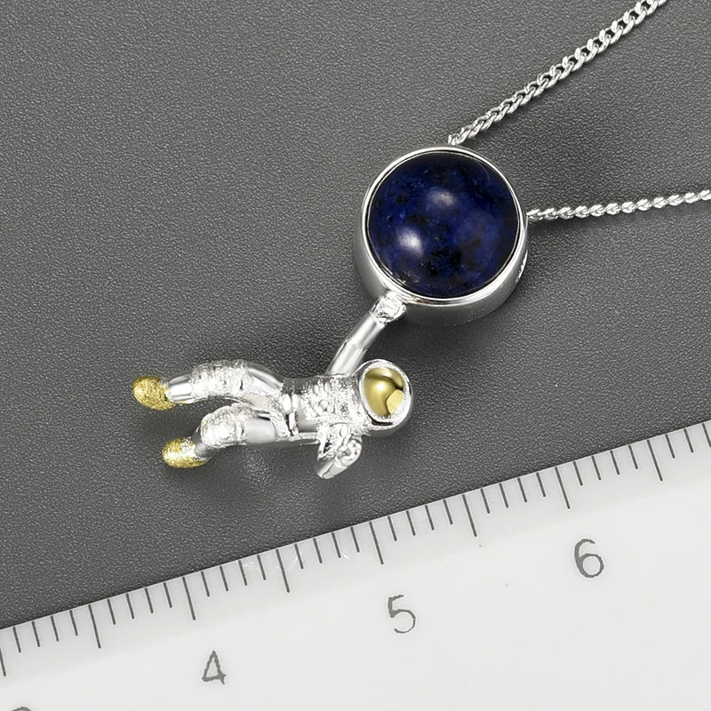 Lotus Fun Natural Lapis Lazuli Stone Space Odyssey Pendant Real 925 Sterling Silver Chains and Necklaces for Women Men's Jewelry