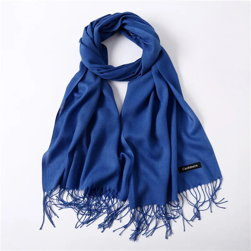 Autumn Winter Women Cashmere Scarf Luxury Brand Female Warm Shawls Wraps 2021 Pashmina Solid Men Long Tassels Scarves Foulard