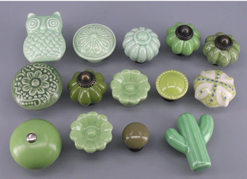 1x Green color series Ceramic Knobs  Dresser Drawer Cabinet Handle Pulls / CuteKitchen Cupboard Knob Furniture Hardware