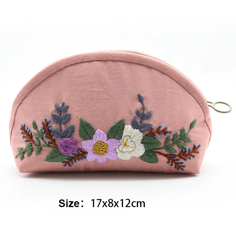 DIY Embroidery Kit of Pencil Case Cosmetic Bag Flower Pattern Printed Cross stitch kits Sewing Art Needlework Handicraft Gift