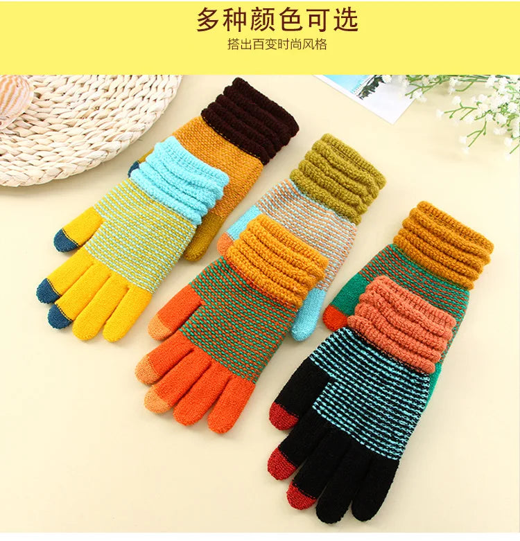 Women's Cashmere Knitted Winter Gloves Cashmere Knitted Women Autumn Winter Warm Thick Gloves Touch Screen Skiing Gloves