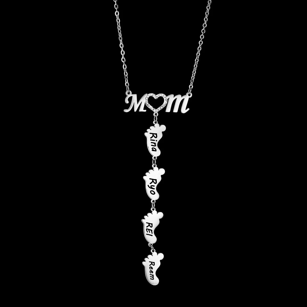 Sifisrri New Personalized Engrave Family Mom Zircon Heart Names Necklace for Women Stainless Steel Choker Chain Jewelry Gift Valentines Gift