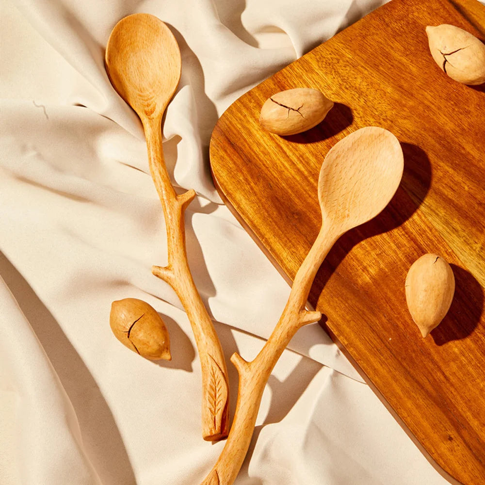 Creative Japanese Style Beech Spoons Branch Shape Long Handle Scoop Coffee Stirring Spoon Soup Spoon Tableware