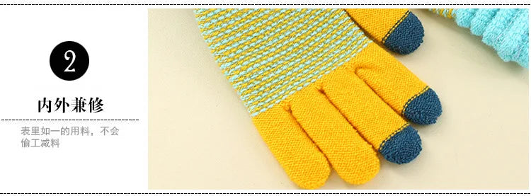 Women's Cashmere Knitted Winter Gloves Cashmere Knitted Women Autumn Winter Warm Thick Gloves Touch Screen Skiing Gloves