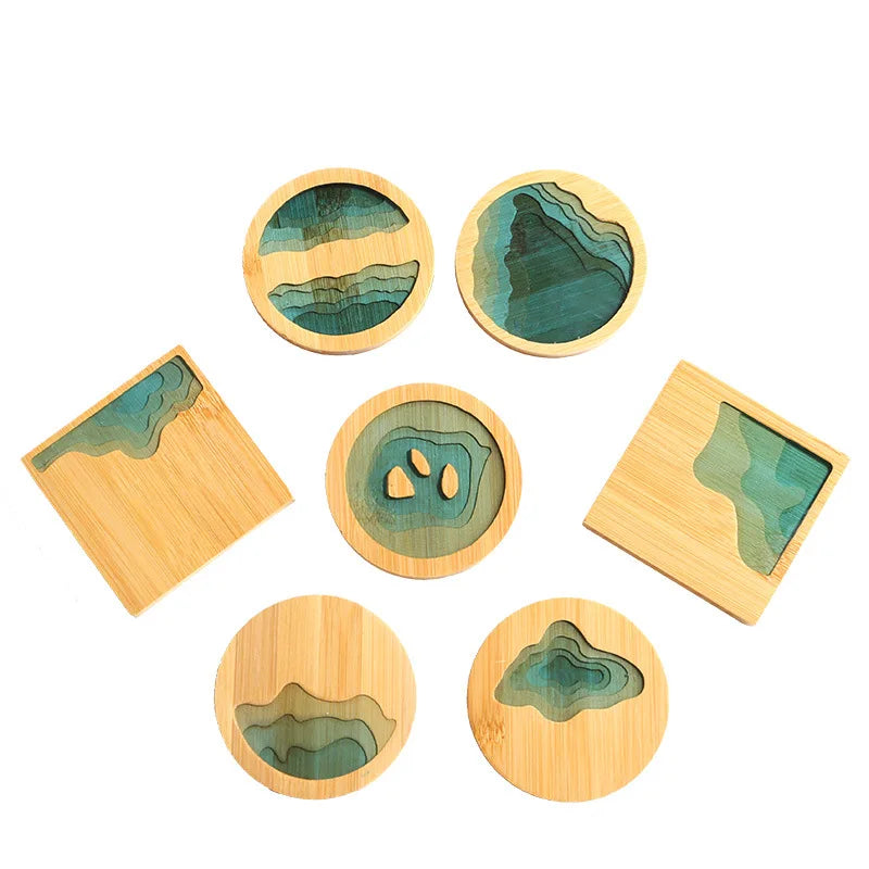 Bamboo Coaster Creative Epoxy Resin Transparent Bamboo Round Tea Coaster Cup Holder Potholder Tea Set Cocina Kitchen Accessories