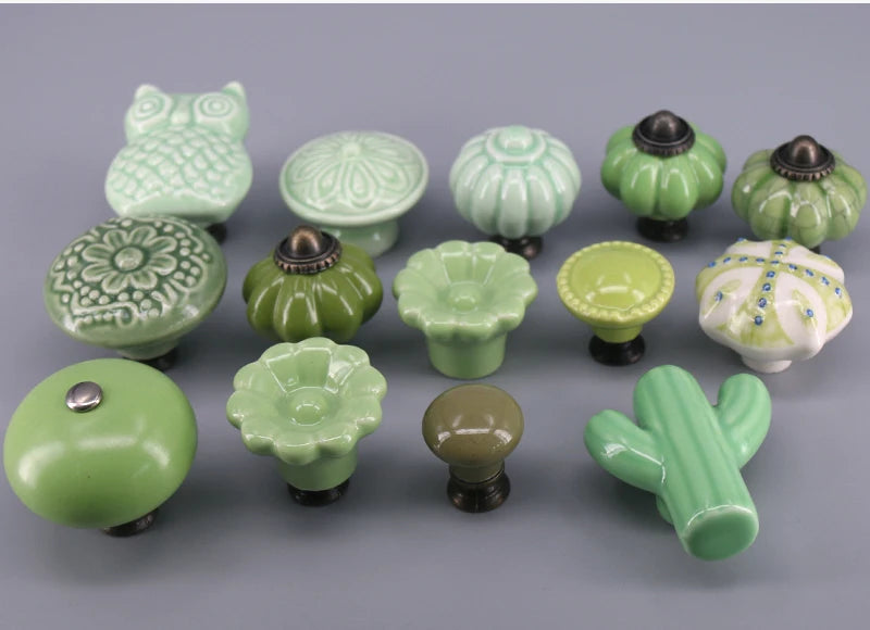 1x Green color series Ceramic Knobs  Dresser Drawer Cabinet Handle Pulls / CuteKitchen Cupboard Knob Furniture Hardware