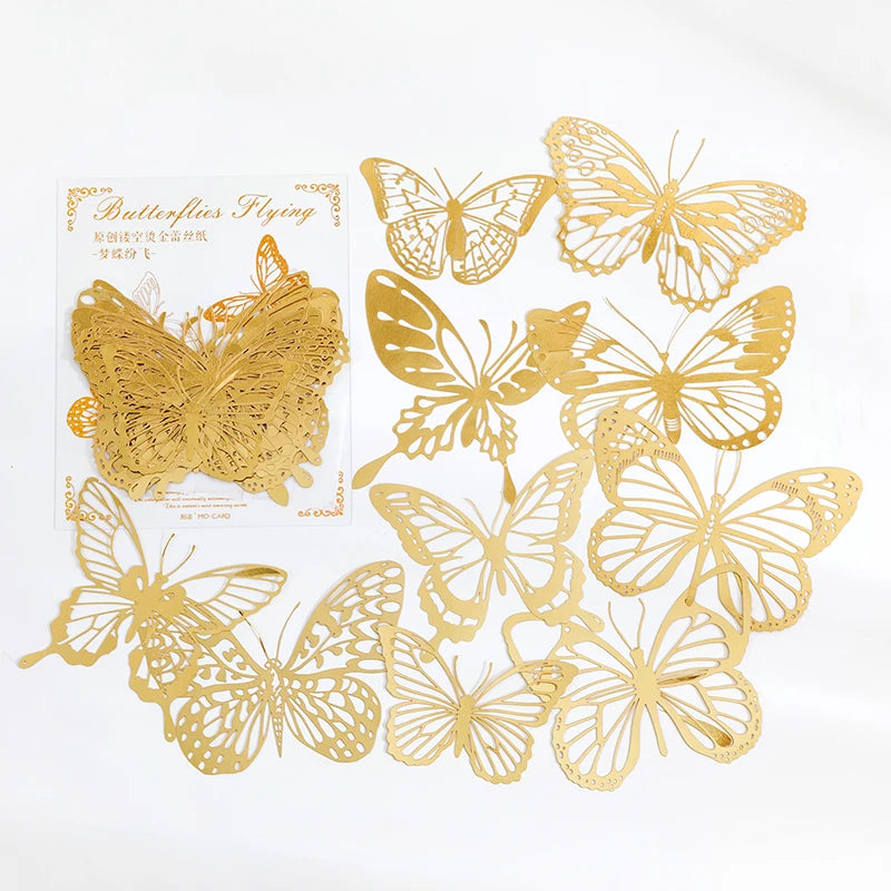 10 pcs Diy Scrapbooking paper Bronzing Lace Decoration paper Hollow Card Collage material lomo cards DIY hand made craft paper