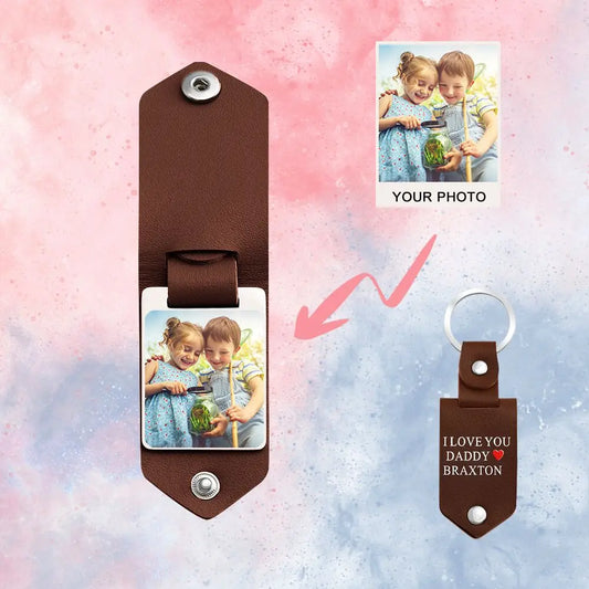 MYLONGINGCHARM Custom Photo Keychain personalized Jewelry souvenir gift Car Key Ring  leather key chain for Mom Dad Men Women Valentines Gift