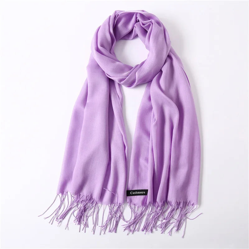 Autumn Winter Women Cashmere Scarf Luxury Brand Female Warm Shawls Wraps 2021 Pashmina Solid Men Long Tassels Scarves Foulard