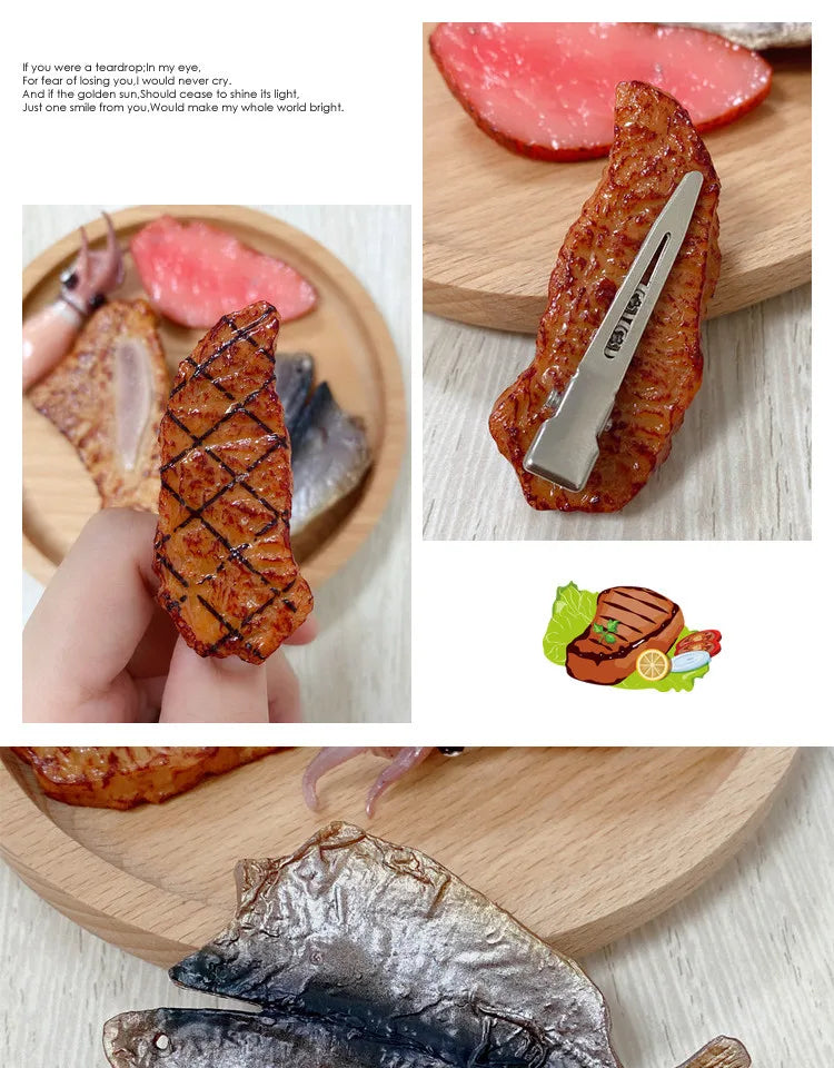 Net red hair clip simulation cowboy bone fillet small squid design model steak fun funny hair accessories card clip hoop