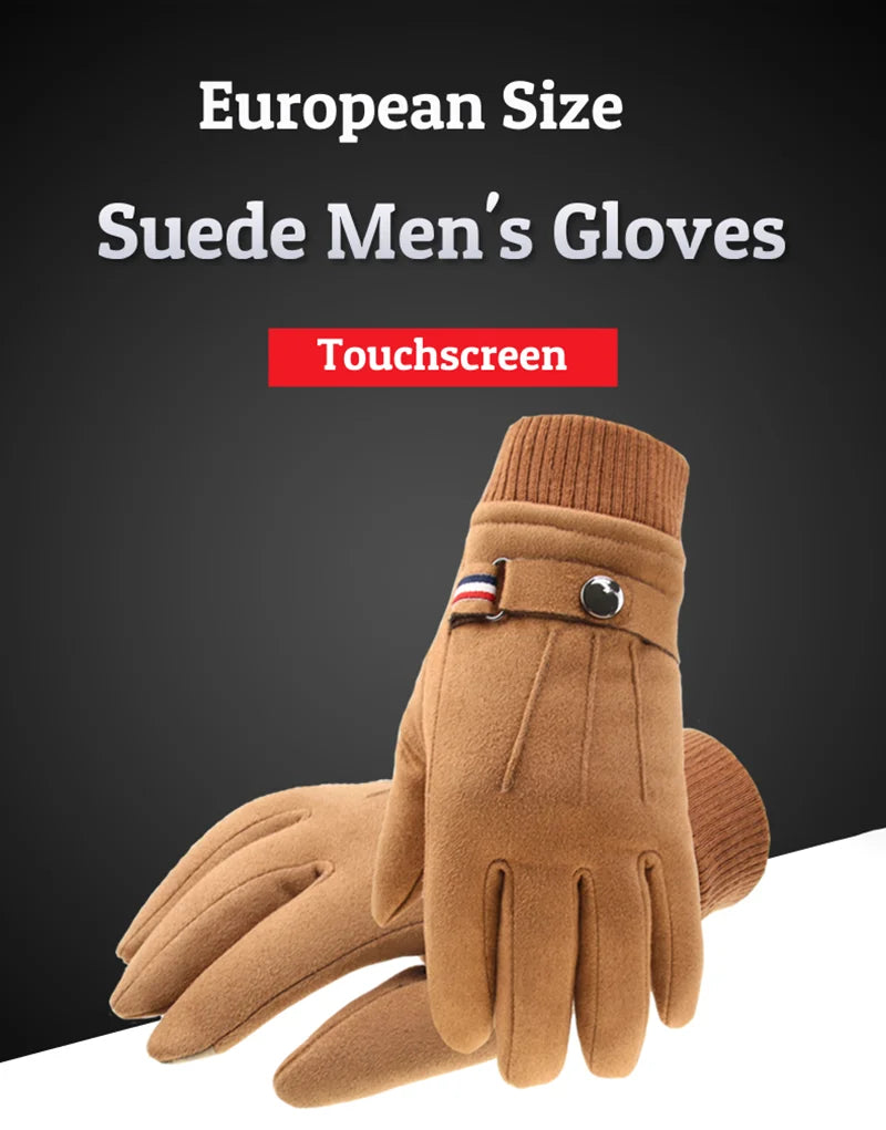 Winter Men's Gloves Suede Keep Warm Touch Screen Windproof Driving Guantes Thick Cashmere Anti Slip Outdoor Male Leather Gloves