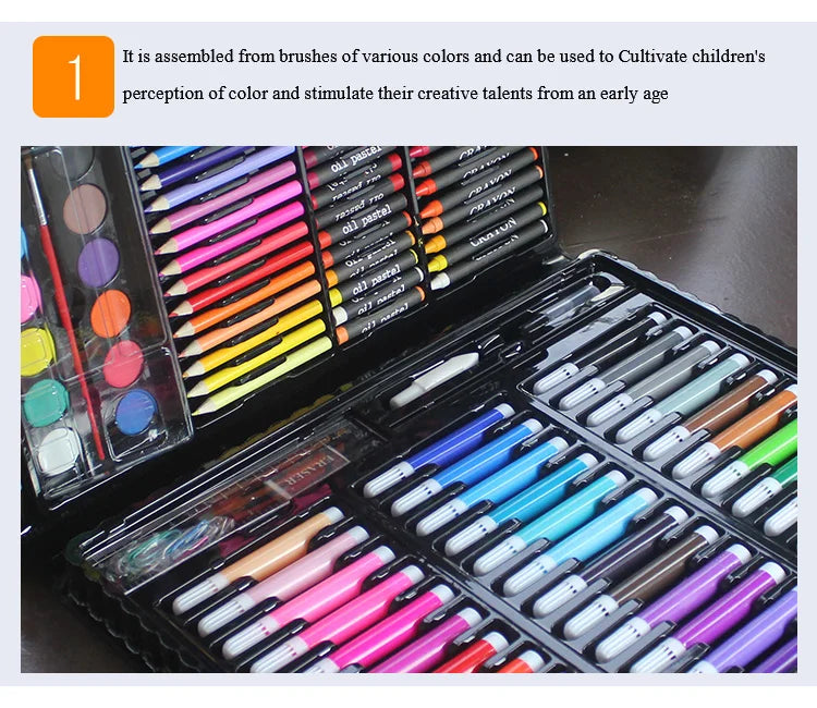 Art Painting Set 145/150/168/208 PCS Water Color Pen Crayon Oil Pastel Colored Pencil Drawing Stationery Gift Kit For Children