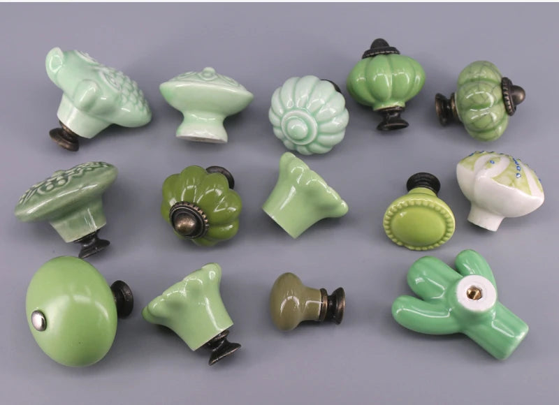 1x Green color series Ceramic Knobs  Dresser Drawer Cabinet Handle Pulls / CuteKitchen Cupboard Knob Furniture Hardware