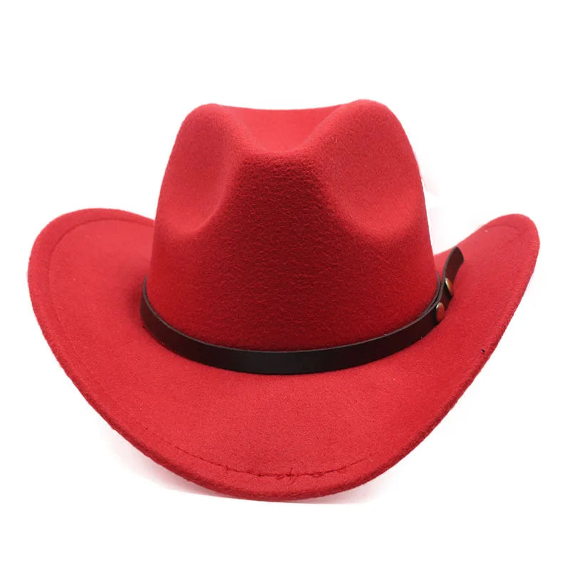 Unisex Vintage Western Cowboy Cowgirl Felt Hat With Punk Belt Winter Autumn Panama Imitation Wool Jazz Cap