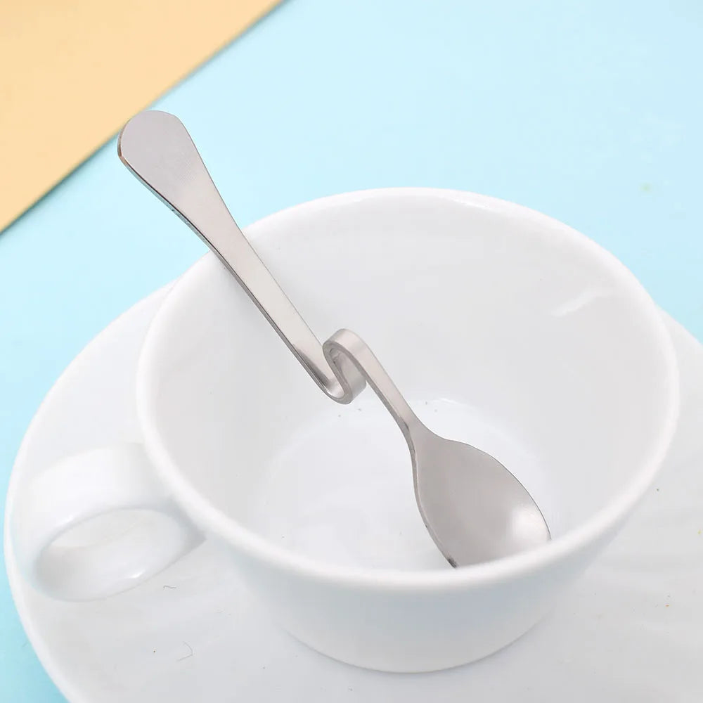 1PC Cute Curved Coffee Spoon Teaspoon Unique Condiment Drink Hanging Tea Coffee Dessert Stainless Steel Drink Tableware