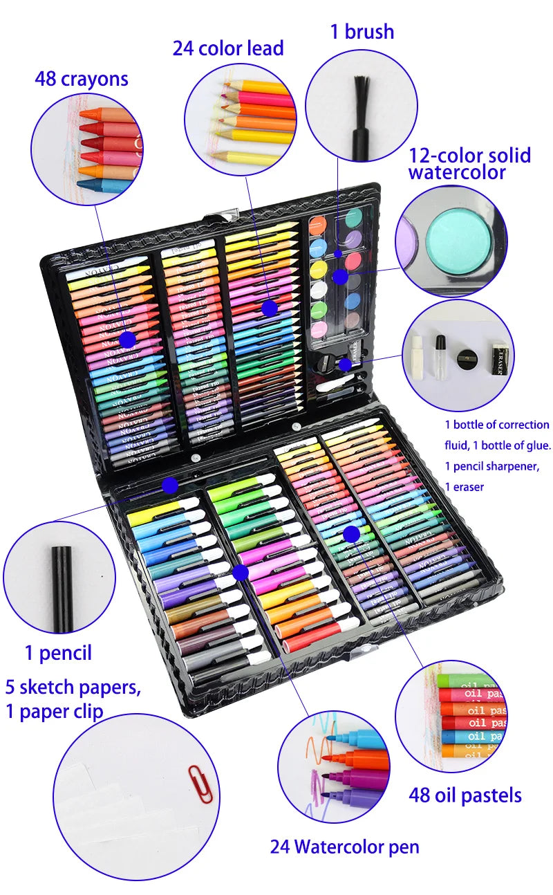 Art Painting Set 145/150/168/208 PCS Water Color Pen Crayon Oil Pastel Colored Pencil Drawing Stationery Gift Kit For Children