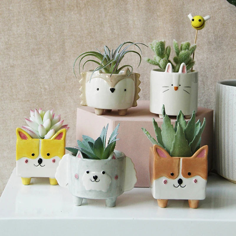 Ceramic Flower Pot Cartoon Animal Plant Macetas Balcony Decorations Vaso Suculenta Planter Vertical Garden Pots Cute Flowerpot