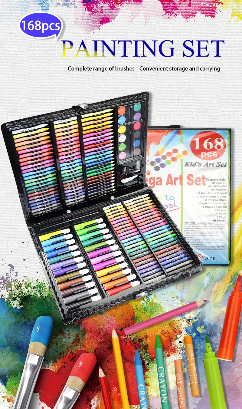 Art Painting Set 145/150/168/208 PCS Water Color Pen Crayon Oil Pastel Colored Pencil Drawing Stationery Gift Kit For Children