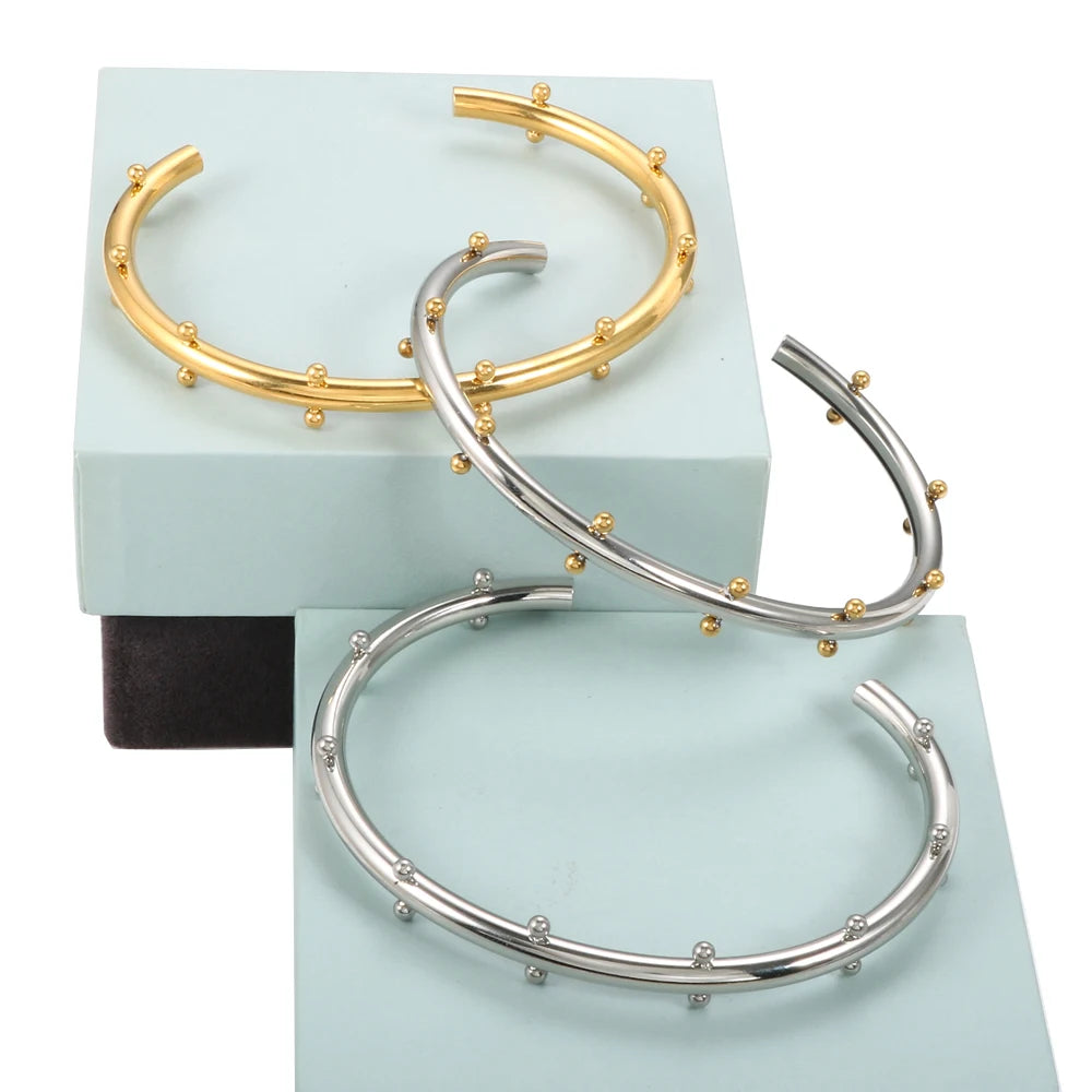 Luxury Jewelry Set Stainless Steel Bangle Bracelet Finger Ring Hoop Earrings With Mini Balls For Women Men Fashion Jewelry Gifts