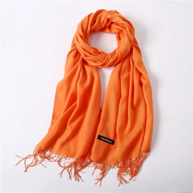 Autumn Winter Women Cashmere Scarf Luxury Brand Female Warm Shawls Wraps 2021 Pashmina Solid Men Long Tassels Scarves Foulard