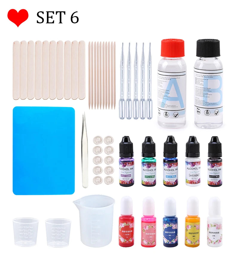 Epoxy Resin Kit for Beginners Silicone Resin Mold Set with DIY Supplies Tools, Glitter Sequins, Foil Flakes for Jewelry Making