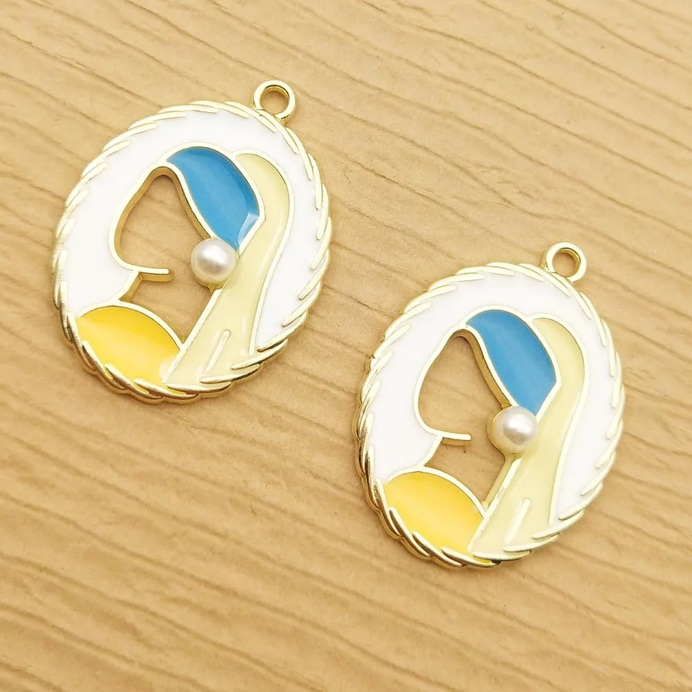 10pcs Enamel Girl Charm for Jewelry Making Necklace Bracelet Earring Pendant Diy Accessories Zinc Alloy Gold Plated