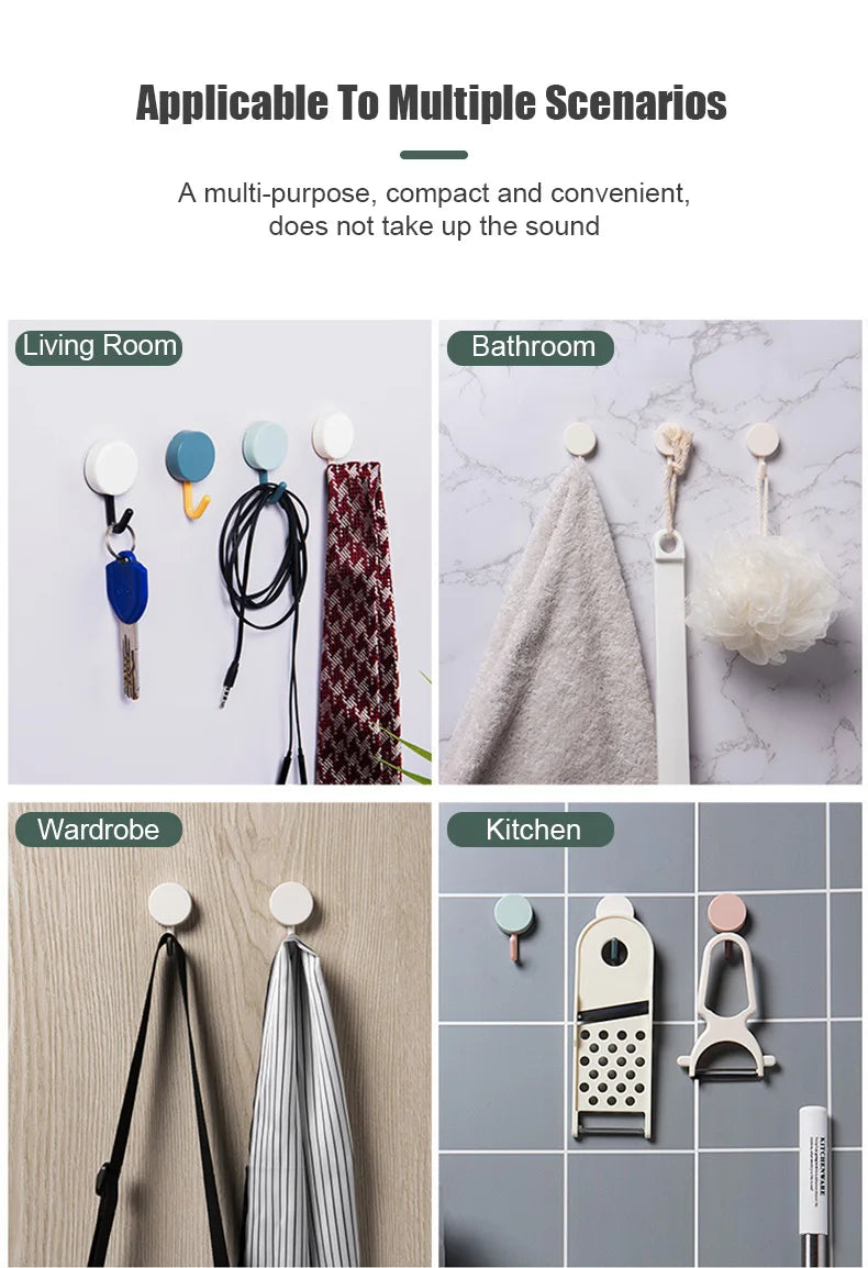 10PCS Self Adhesive Wall Hook Strong Without Drilling Coat Bag Bathroom Door Kitchen Towel Hanger Hooks Home Storage Accessories